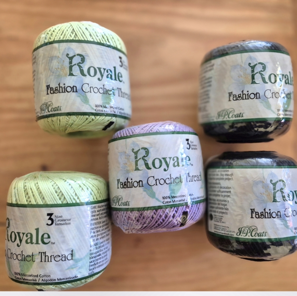 Royale Crochet Thread By J & P Coats  5 Balls 100%mercerized Cotton-SIZE 3